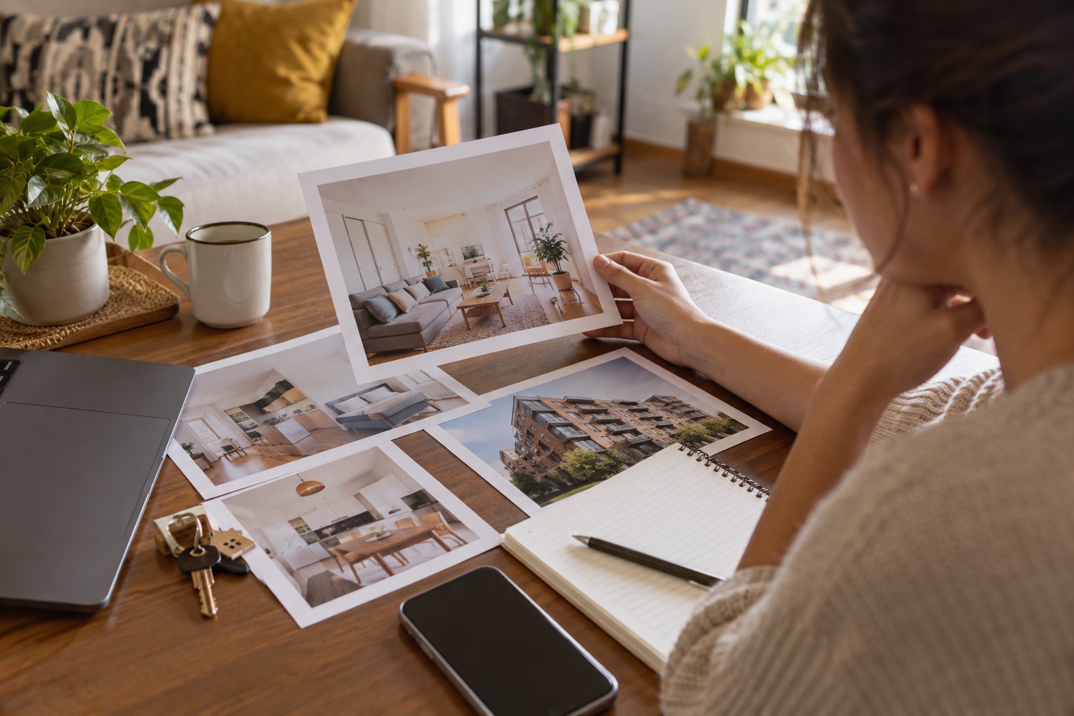 Persona compara opciones de inmuebles en arriendo