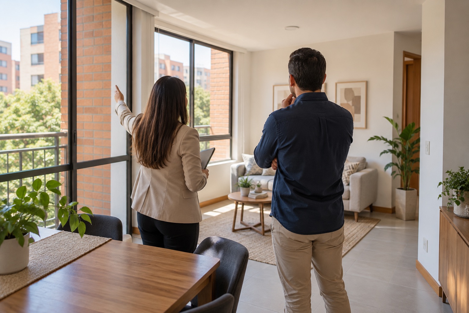 Compradores observan un apartamento durante una visita inmobiliaria